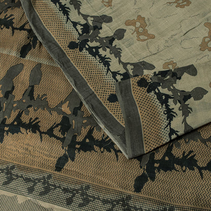Sanskriti Vintage Saree Beige Pure Cotton Abstract Print Sari 5+YD Craft Fabric