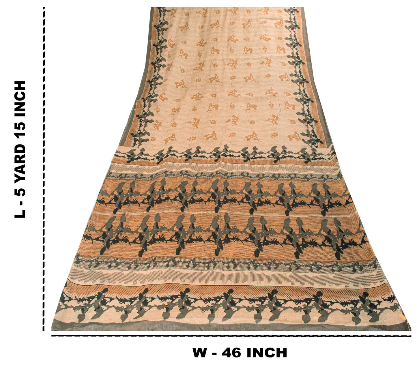 Sanskriti Vintage Saree Beige Pure Cotton Abstract Print Sari 5+YD Craft Fabric