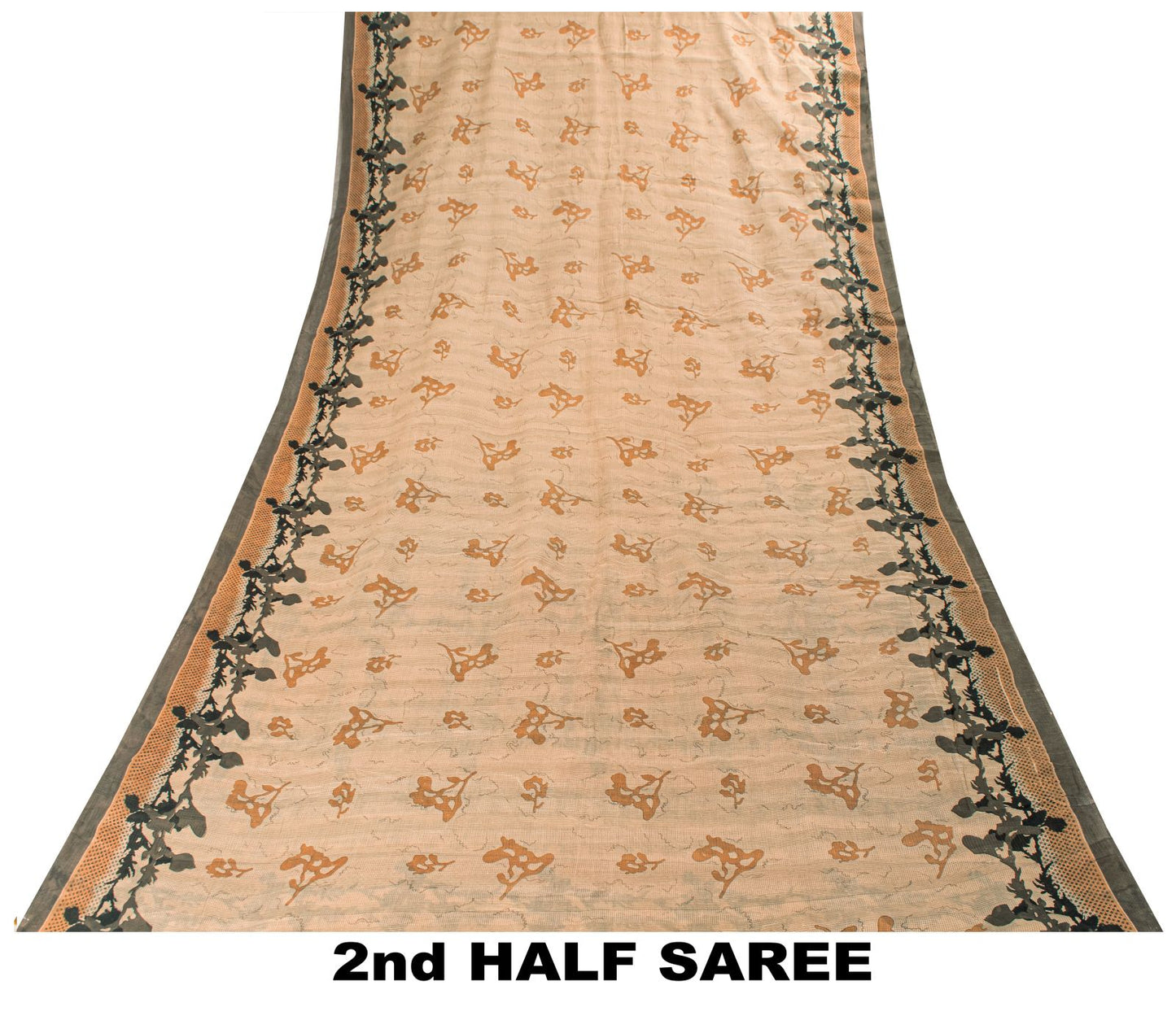 Sanskriti Vintage Saree Beige Pure Cotton Abstract Print Sari 5+YD Craft Fabric