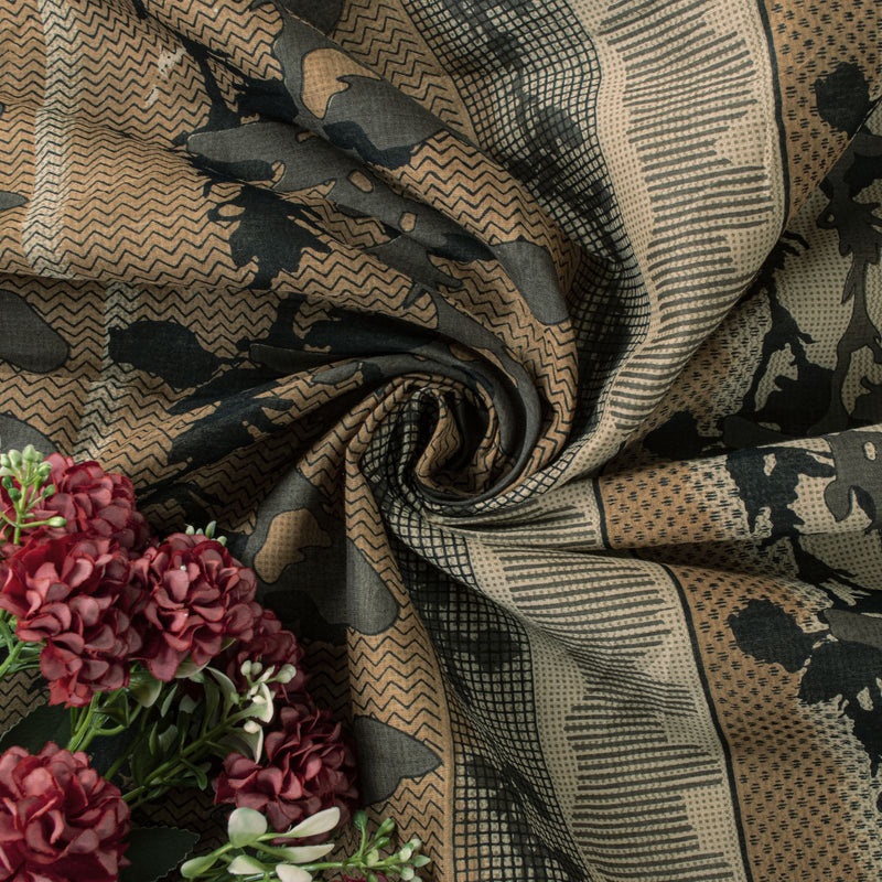 Sanskriti Vintage Saree Beige Pure Cotton Abstract Print Sari 5+YD Craft Fabric