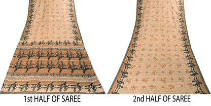Sanskriti Vintage Saree Beige Pure Cotton Abstract Print Sari 5+YD Craft Fabric