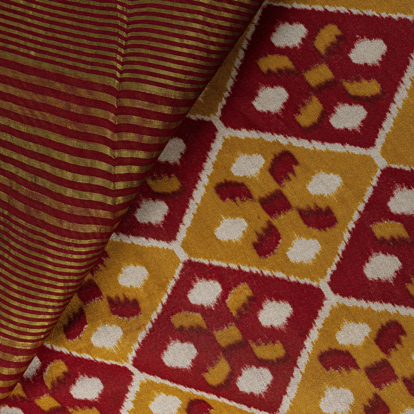 Sanskriti Vintage Saree Red Blend Cotton Geometric Ikat Print-Woven Sari Fabric