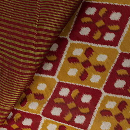 Sanskriti Vintage Saree Red Blend Cotton Geometric Ikat Print-Woven Sari Fabric
