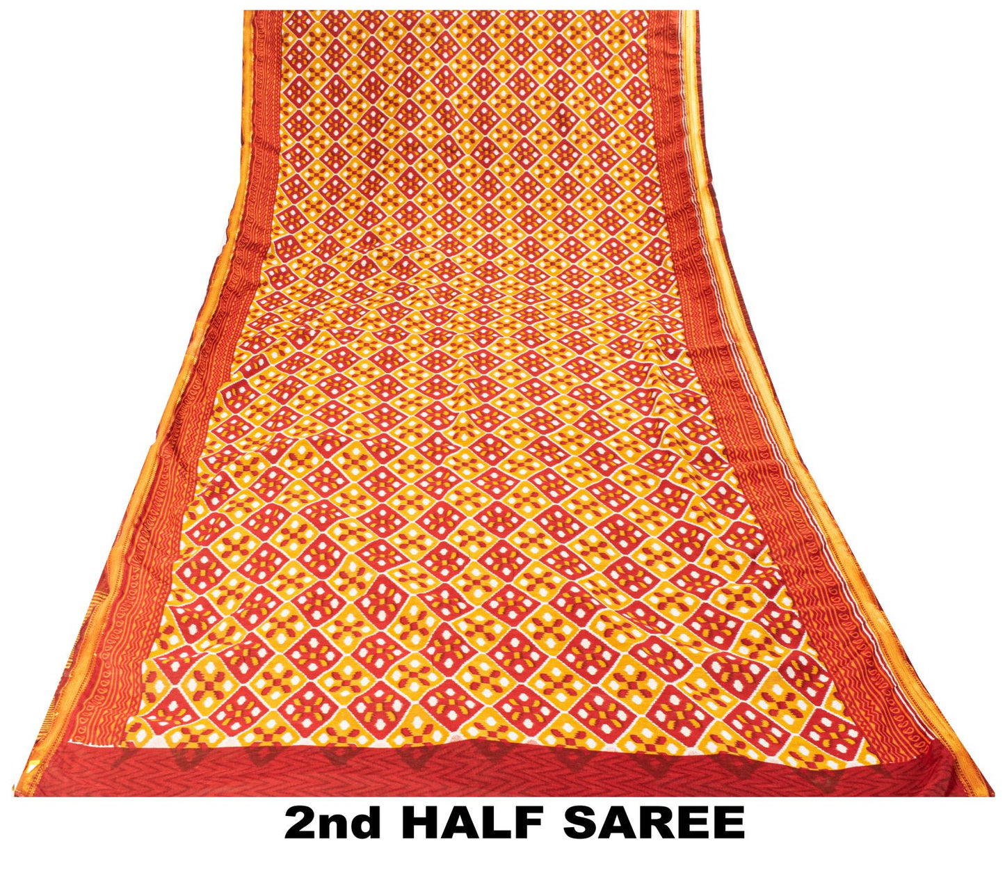 Sanskriti Vintage Saree Red Blend Cotton Geometric Ikat Print-Woven Sari Fabric