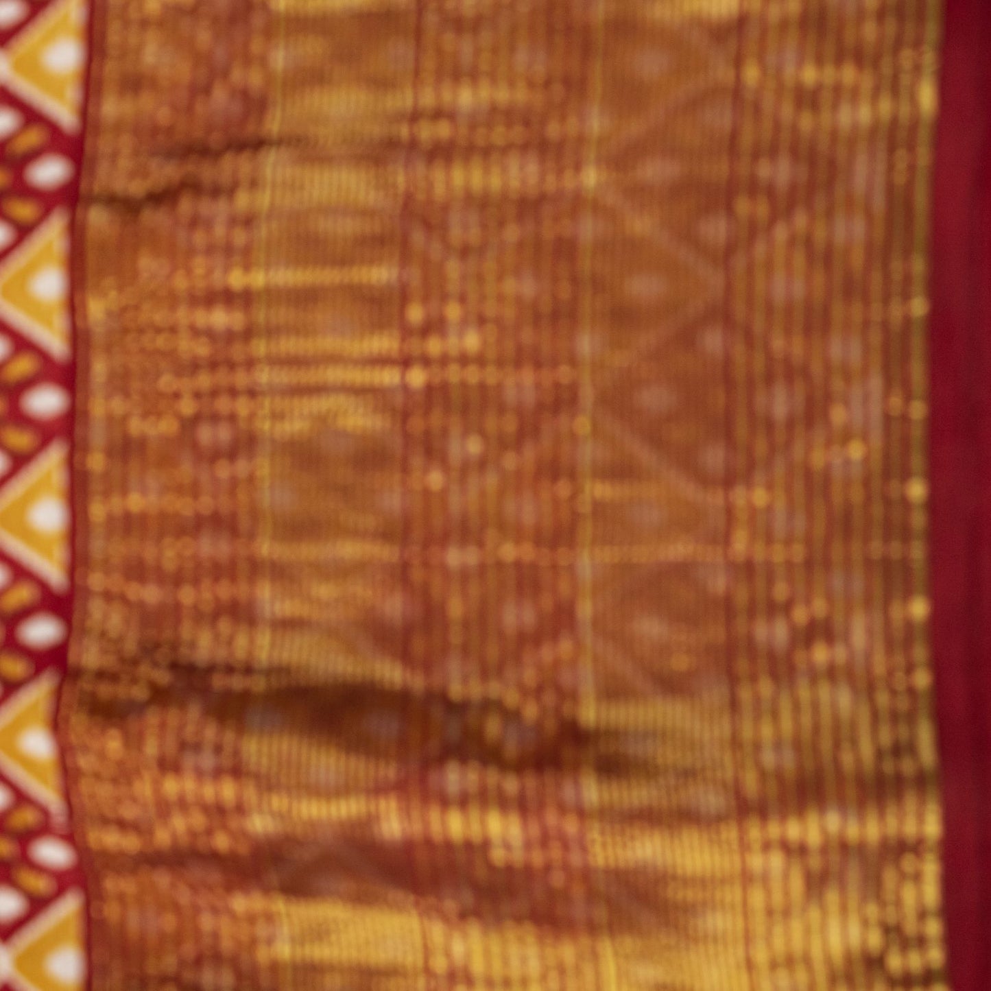 Sanskriti Vintage Saree Red Blend Cotton Geometric Ikat Print-Woven Sari Fabric