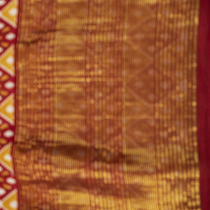 Sanskriti Vintage Saree Red Blend Cotton Geometric Ikat Print-Woven Sari Fabric