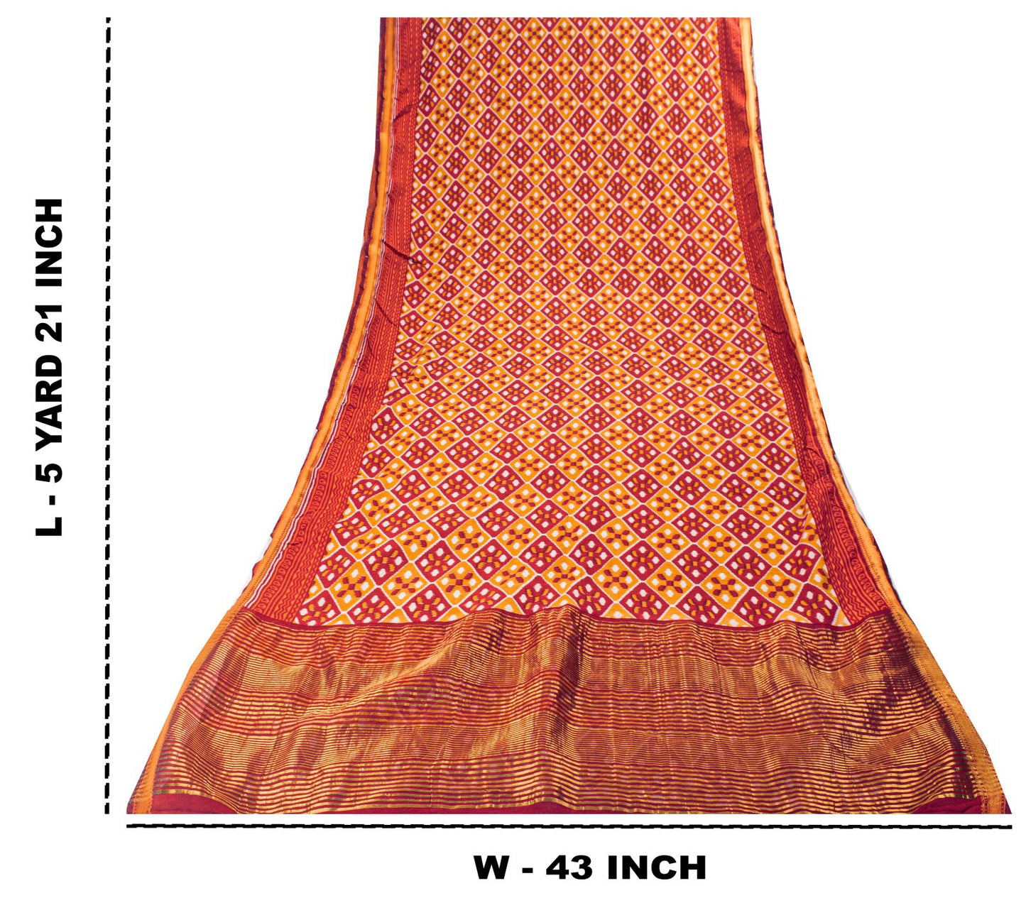 Sanskriti Vintage Saree Red Blend Cotton Geometric Ikat Print-Woven Sari Fabric