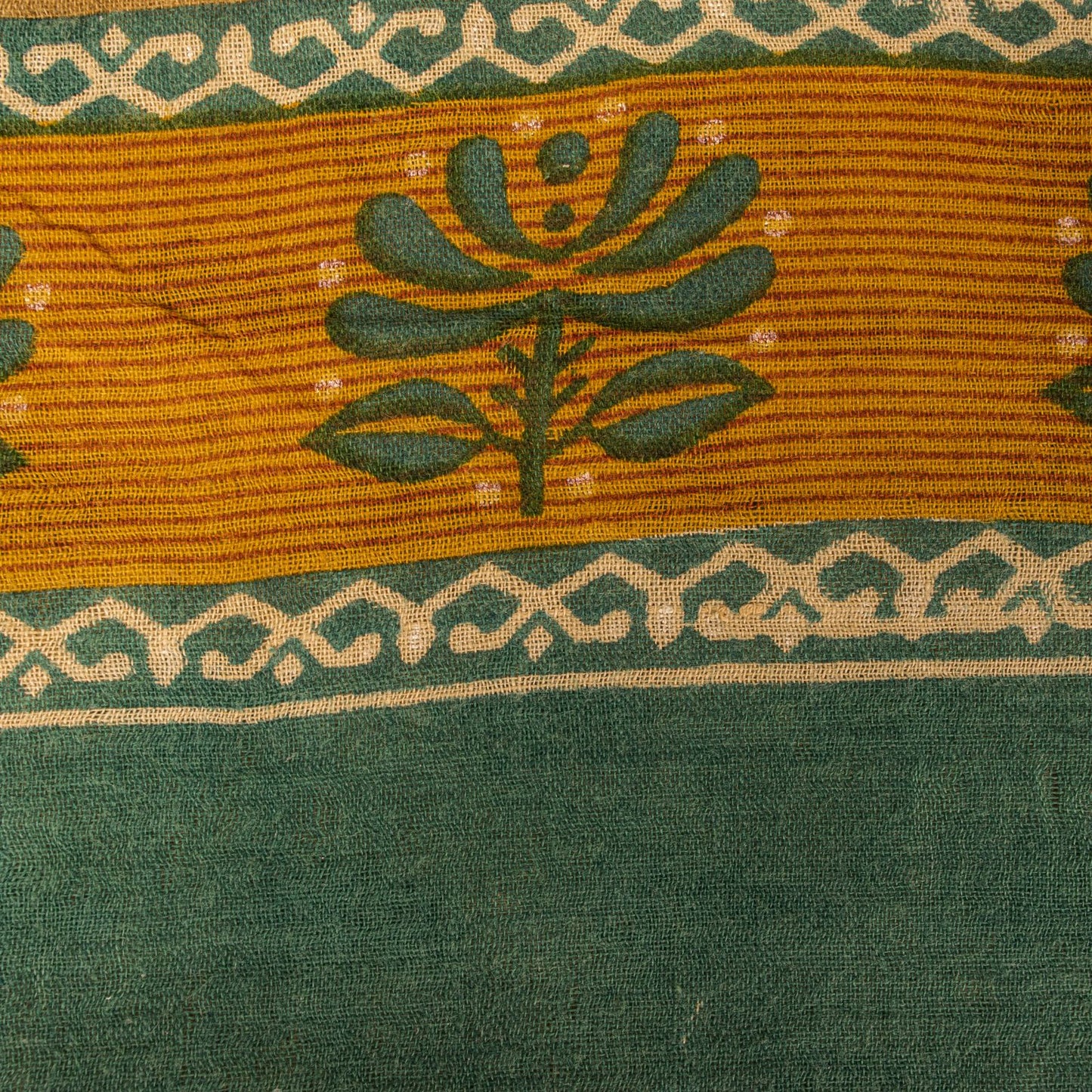 Sanskriti Vintage Saree Cream Pure Cotton Block Printed Sari 5.5+YD Craft Fabric