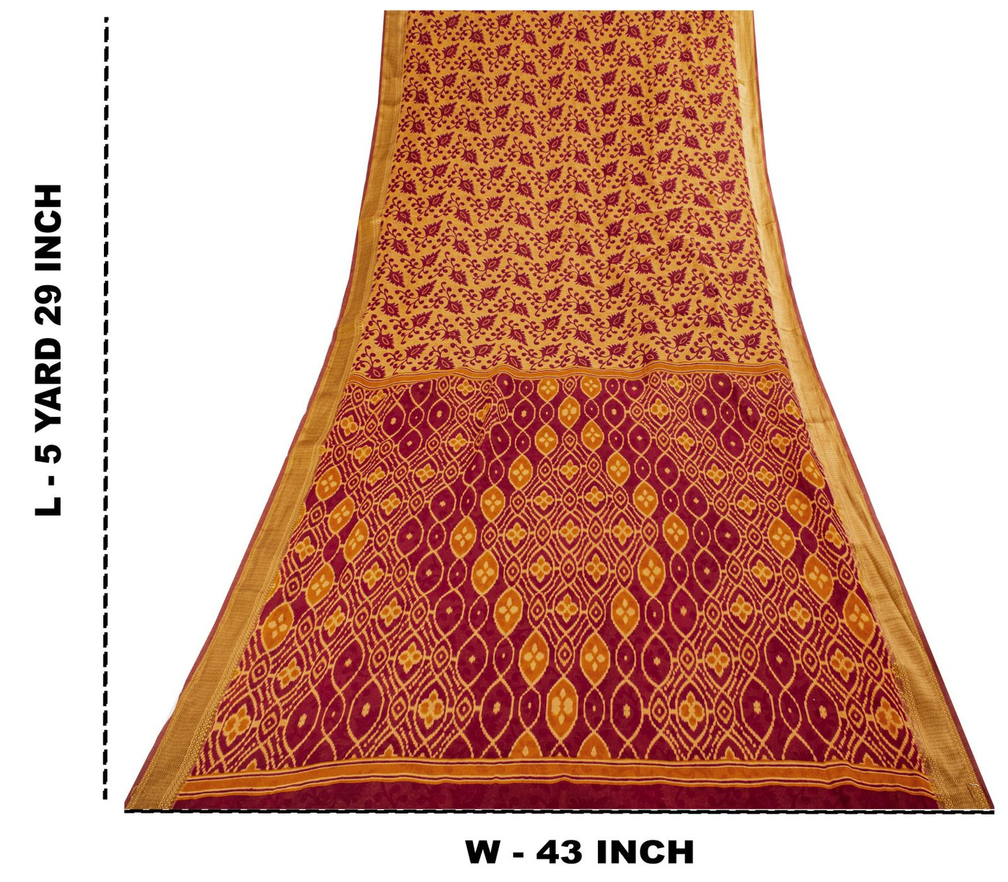 Sanskriti Vintage Saree Brown-Wine Pure Cotton Ikat Kantha Printed Sari Fabric