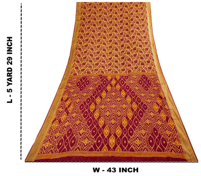 Sanskriti Vintage Saree Brown-Wine Pure Cotton Ikat Kantha Printed Sari Fabric