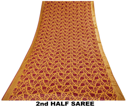 Sanskriti Vintage Saree Brown-Wine Pure Cotton Ikat Kantha Printed Sari Fabric