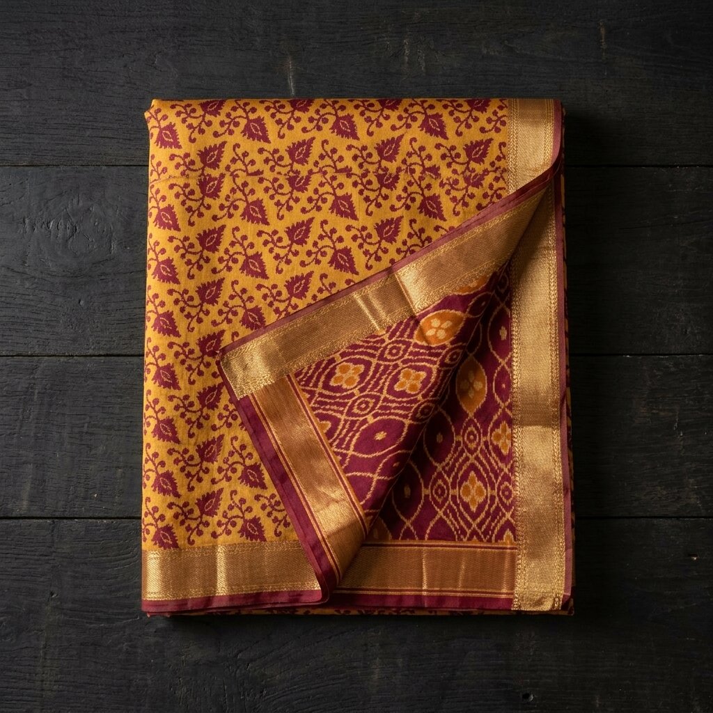 Sanskriti Vintage Saree Brown-Wine Pure Cotton Ikat Kantha Printed Sari Fabric