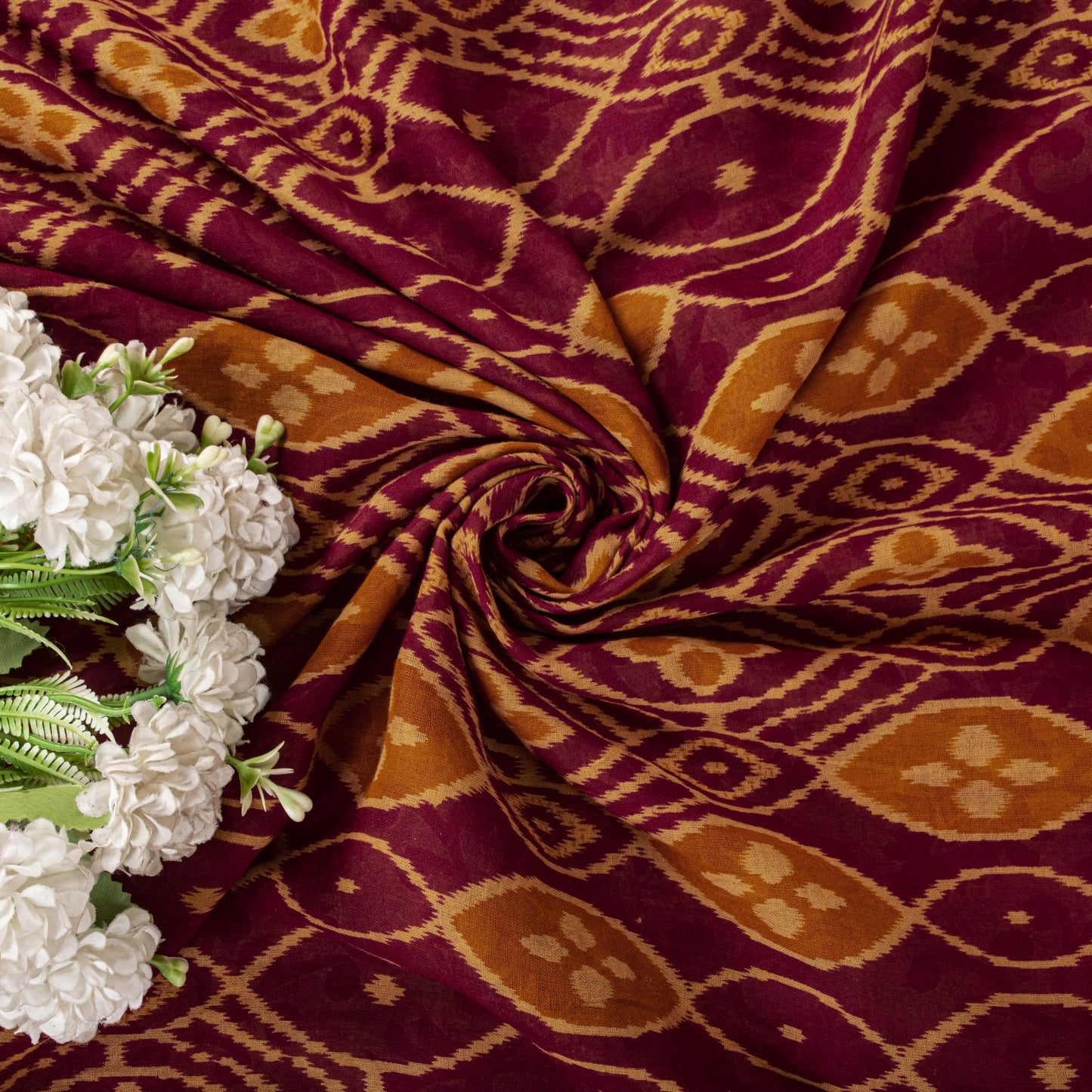 Sanskriti Vintage Saree Brown-Wine Pure Cotton Ikat Kantha Printed Sari Fabric