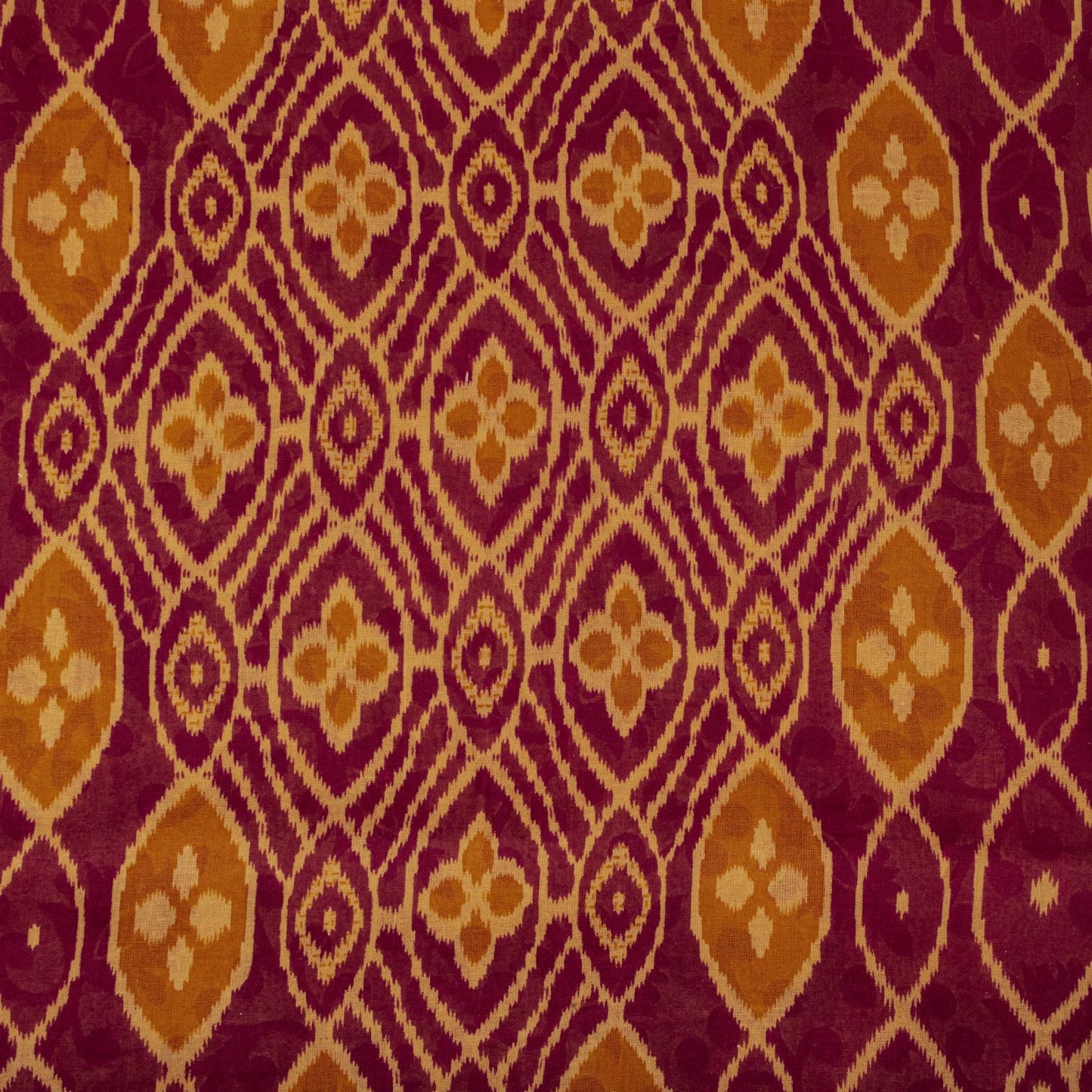 Sanskriti Vintage Saree Brown-Wine Pure Cotton Ikat Kantha Printed Sari Fabric
