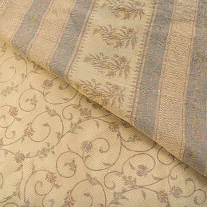 Sanskriti Vintage Saree Beige Pure Cotton Floral Printed Sari Fabric 5.5+Yard