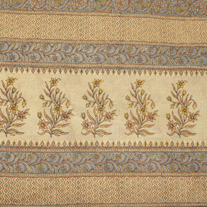 Sanskriti Vintage Saree Beige Pure Cotton Floral Printed Sari Fabric 5.5+Yard