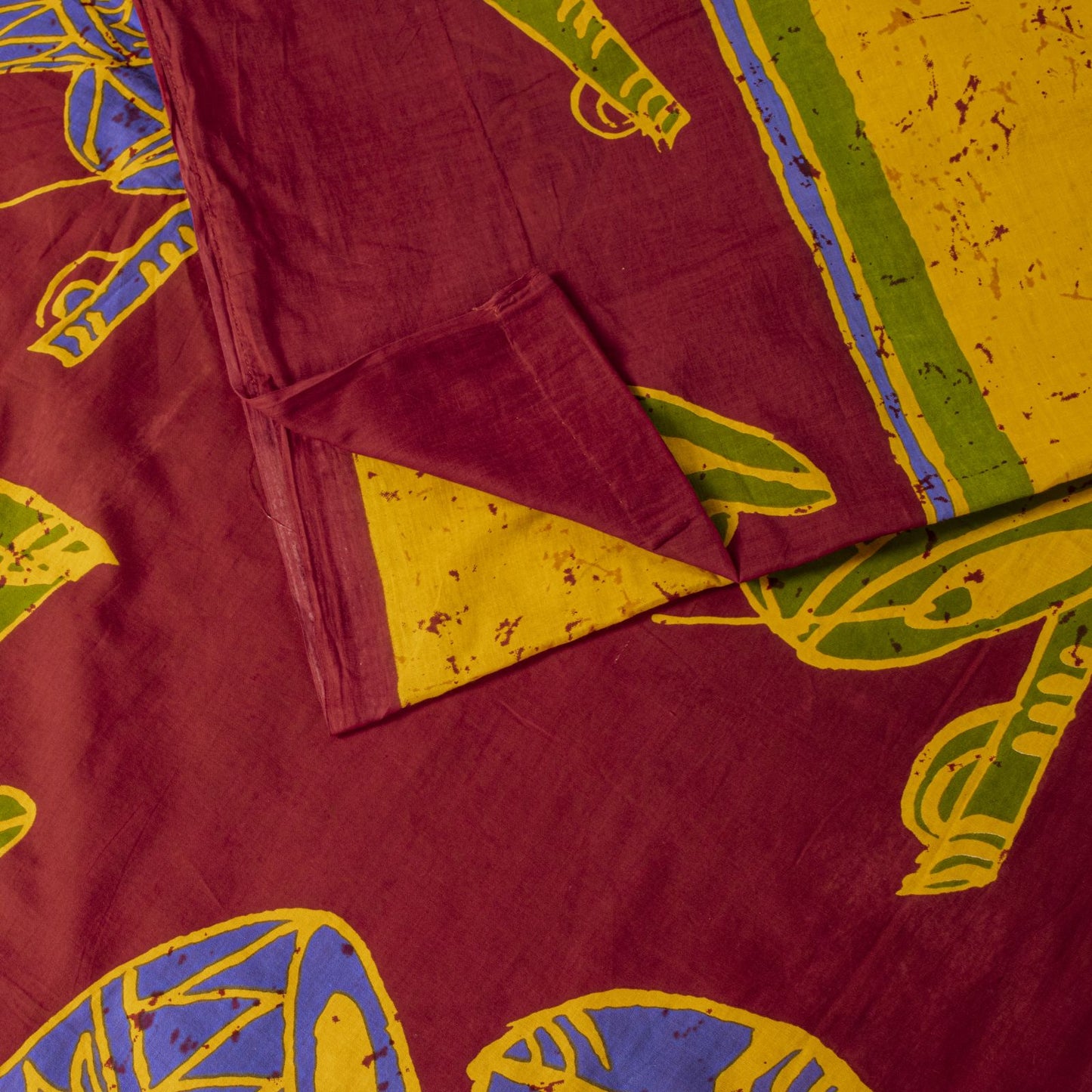 Sanskriti Vintage Saree Yellow Pure Cotton Abstract Batik Work Sari Craft Fabric