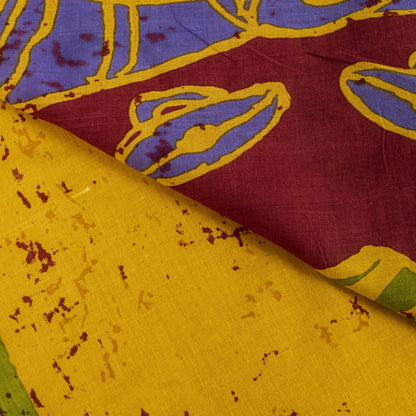 Sanskriti Vintage Saree Yellow Pure Cotton Abstract Batik Work Sari Craft Fabric