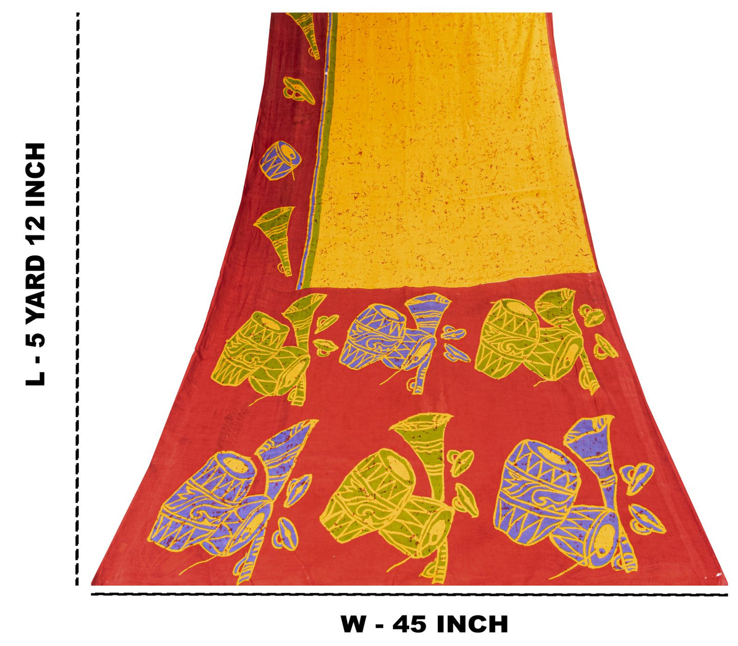 Sanskriti Vintage Saree Yellow Pure Cotton Abstract Batik Work Sari Craft Fabric