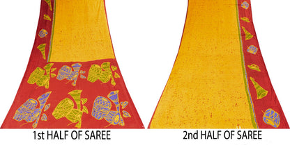 Sanskriti Vintage Saree Yellow Pure Cotton Abstract Batik Work Sari Craft Fabric