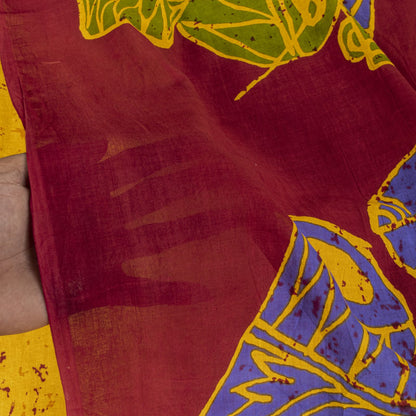 Sanskriti Vintage Saree Yellow Pure Cotton Abstract Batik Work Sari Craft Fabric