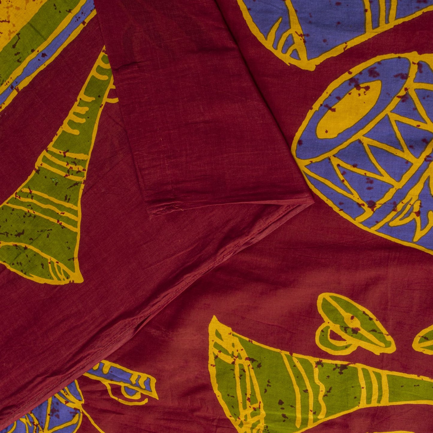 Sanskriti Vintage Saree Yellow Pure Cotton Abstract Batik Work Sari Craft Fabric