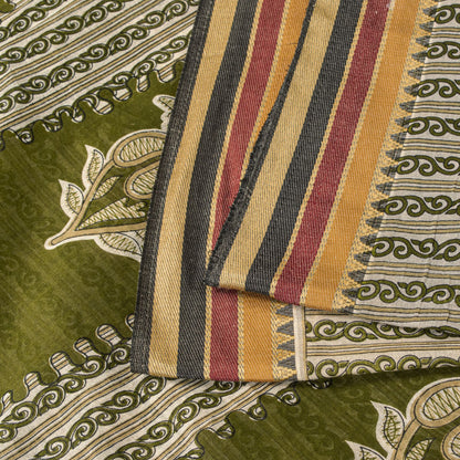 Sanskriti Vintage Saree Green Pure Cotton Paisley Print Sari 5.5+YD Craft Fabric