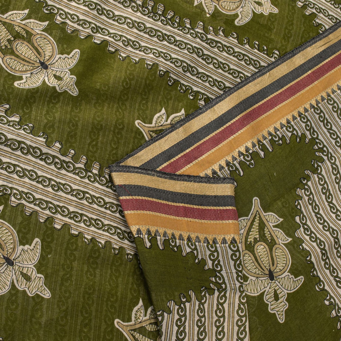 Sanskriti Vintage Saree Green Pure Cotton Paisley Print Sari 5.5+YD Craft Fabric