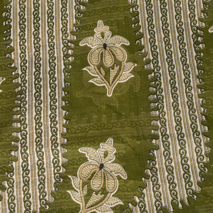Sanskriti Vintage Saree Green Pure Cotton Paisley Print Sari 5.5+YD Craft Fabric
