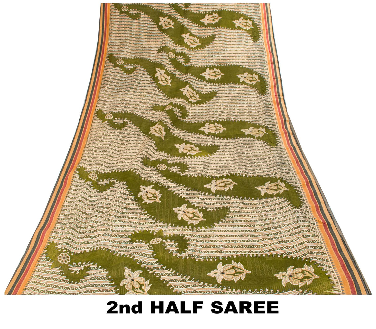 Sanskriti Vintage Saree Green Pure Cotton Paisley Print Sari 5.5+YD Craft Fabric
