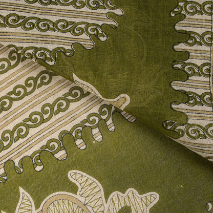 Sanskriti Vintage Saree Green Pure Cotton Paisley Print Sari 5.5+YD Craft Fabric