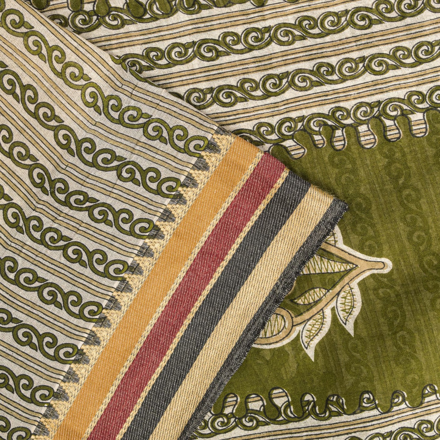 Sanskriti Vintage Saree Green Pure Cotton Paisley Print Sari 5.5+YD Craft Fabric
