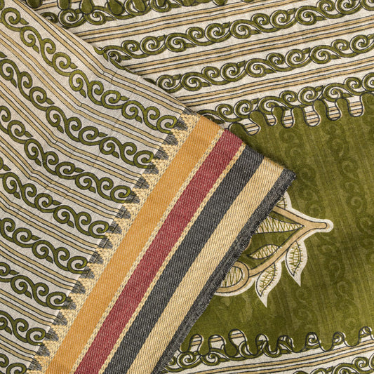 Sanskriti Vintage Saree Green Pure Cotton Paisley Print Sari 5.5+YD Craft Fabric