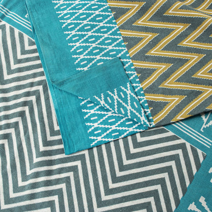 Sanskriti Vintage Saree Gray-Blue Pure Cotton Patola Print Style Sari 5YD Fabric