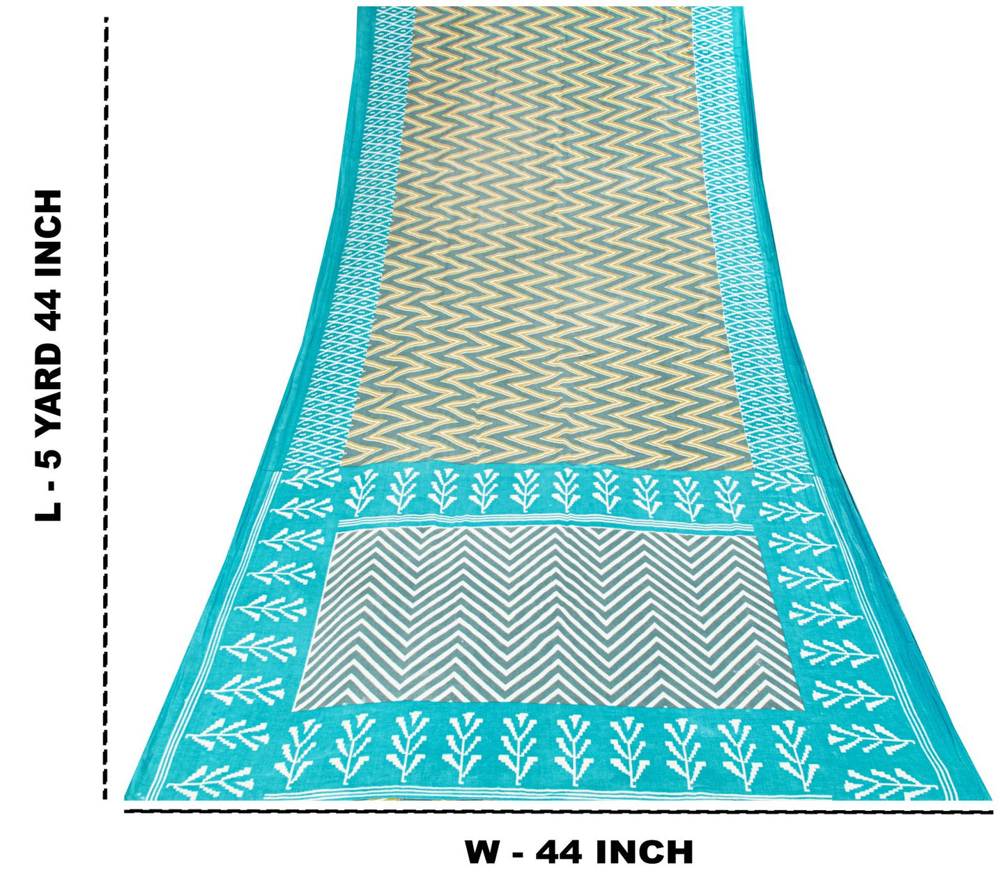Sanskriti Vintage Saree Gray-Blue Pure Cotton Patola Print Style Sari 5YD Fabric