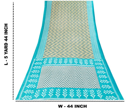 Sanskriti Vintage Saree Gray-Blue Pure Cotton Patola Print Style Sari 5YD Fabric