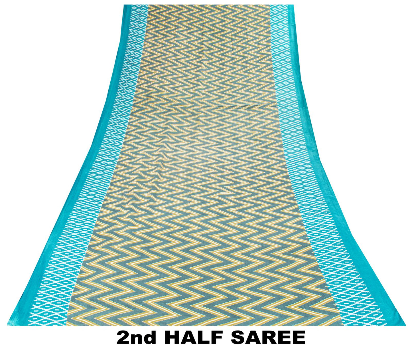 Sanskriti Vintage Saree Gray-Blue Pure Cotton Patola Print Style Sari 5YD Fabric