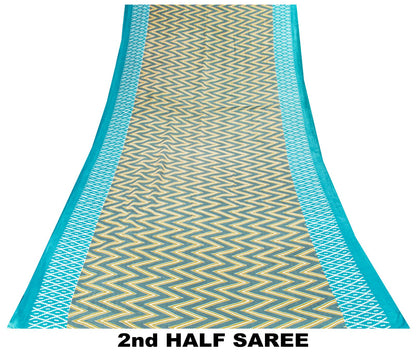 Sanskriti Vintage Saree Gray-Blue Pure Cotton Patola Print Style Sari 5YD Fabric