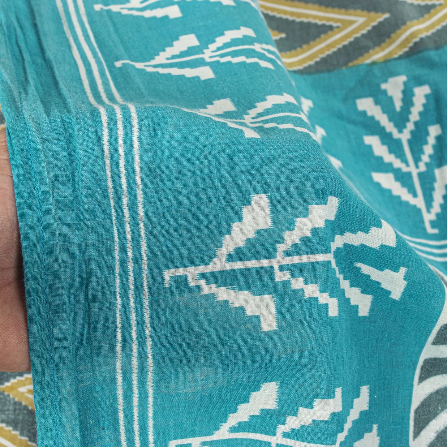 Sanskriti Vintage Saree Gray-Blue Pure Cotton Patola Print Style Sari 5YD Fabric