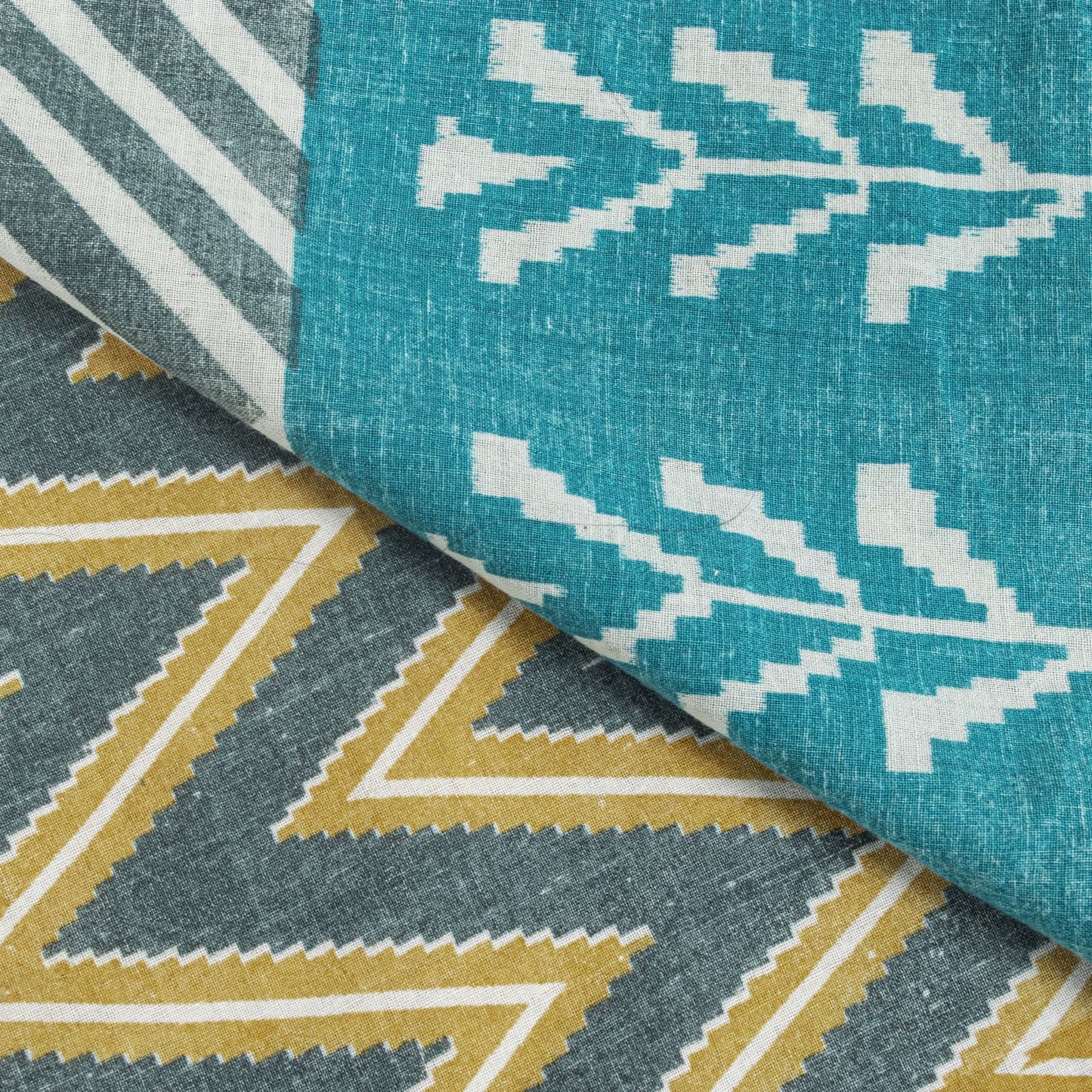 Sanskriti Vintage Saree Gray-Blue Pure Cotton Patola Print Style Sari 5YD Fabric