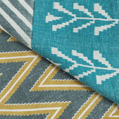 Sanskriti Vintage Saree Gray-Blue Pure Cotton Patola Print Style Sari 5YD Fabric