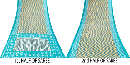 Sanskriti Vintage Saree Gray-Blue Pure Cotton Patola Print Style Sari 5YD Fabric