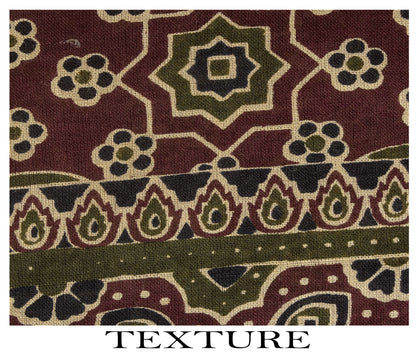 Sanskriti Vintage Saree Brown Pure Cotton Ajrakh Printed Sari 5.5YD Craft Fabric