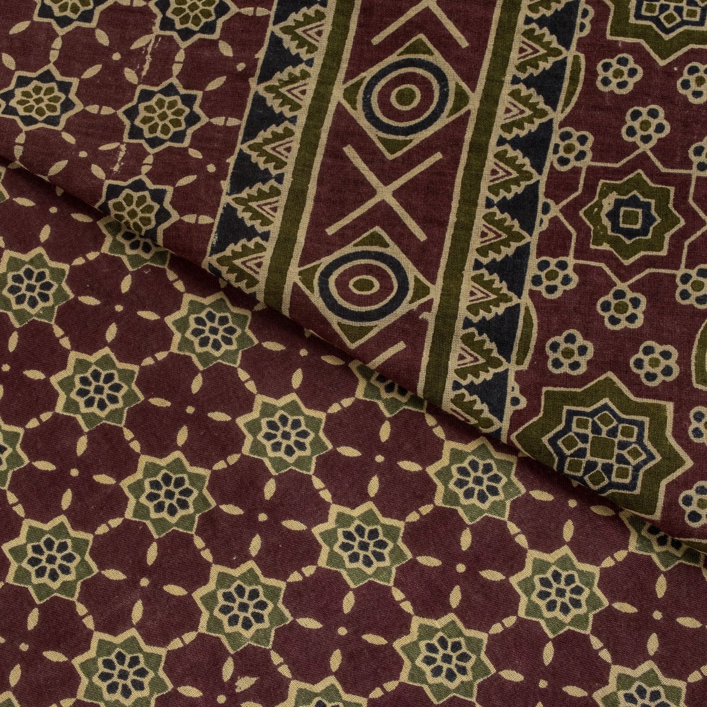Sanskriti Vintage Saree Brown Pure Cotton Ajrakh Printed Sari 5.5YD Craft Fabric