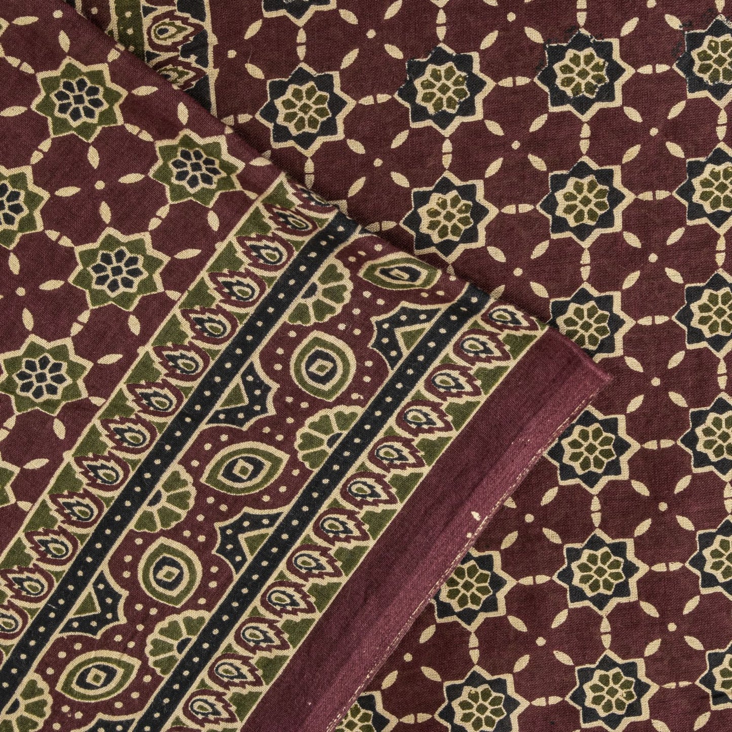 Sanskriti Vintage Saree Brown Pure Cotton Ajrakh Printed Sari 5.5YD Craft Fabric