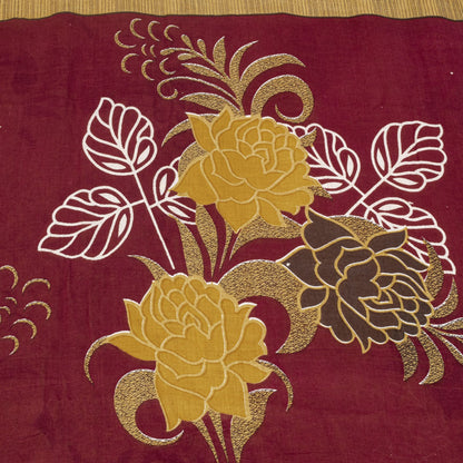 Sanskriti Vintage Saree Yellow-Wine Pure Cotton Floral Printed Sari 5+YD Fabric