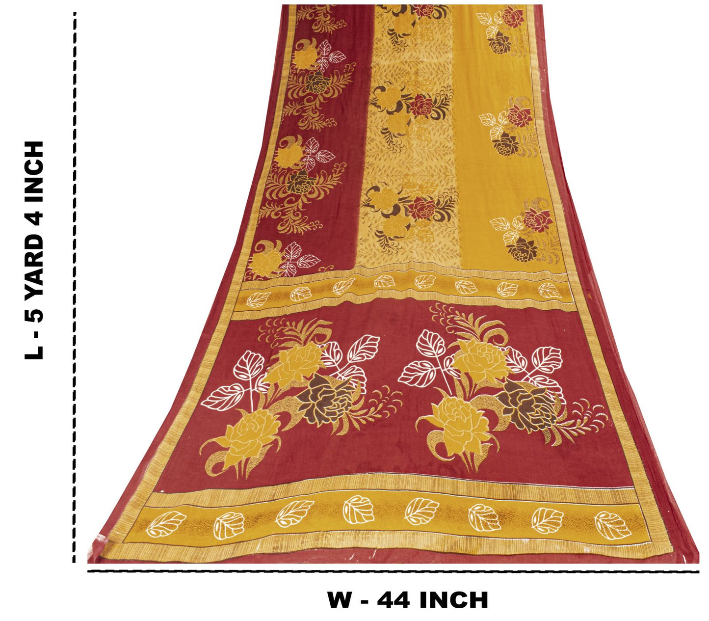 Sanskriti Vintage Saree Yellow-Wine Pure Cotton Floral Printed Sari 5+YD Fabric
