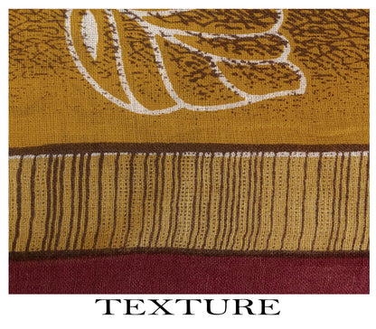 Sanskriti Vintage Saree Yellow-Wine Pure Cotton Floral Printed Sari 5+YD Fabric