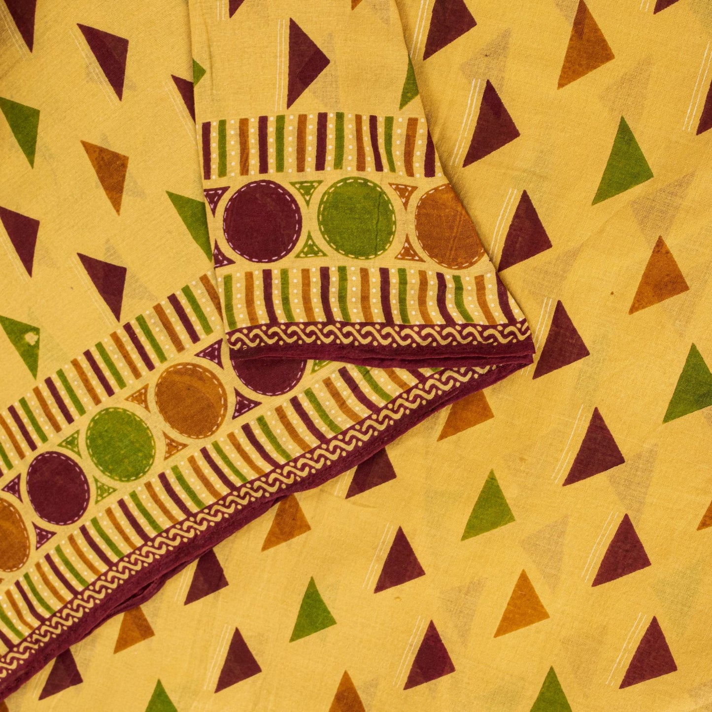 Sanskriti Vintage Saree Yellow Pure Cotton Ikat Print Geometric Sari 5+YD Fabric