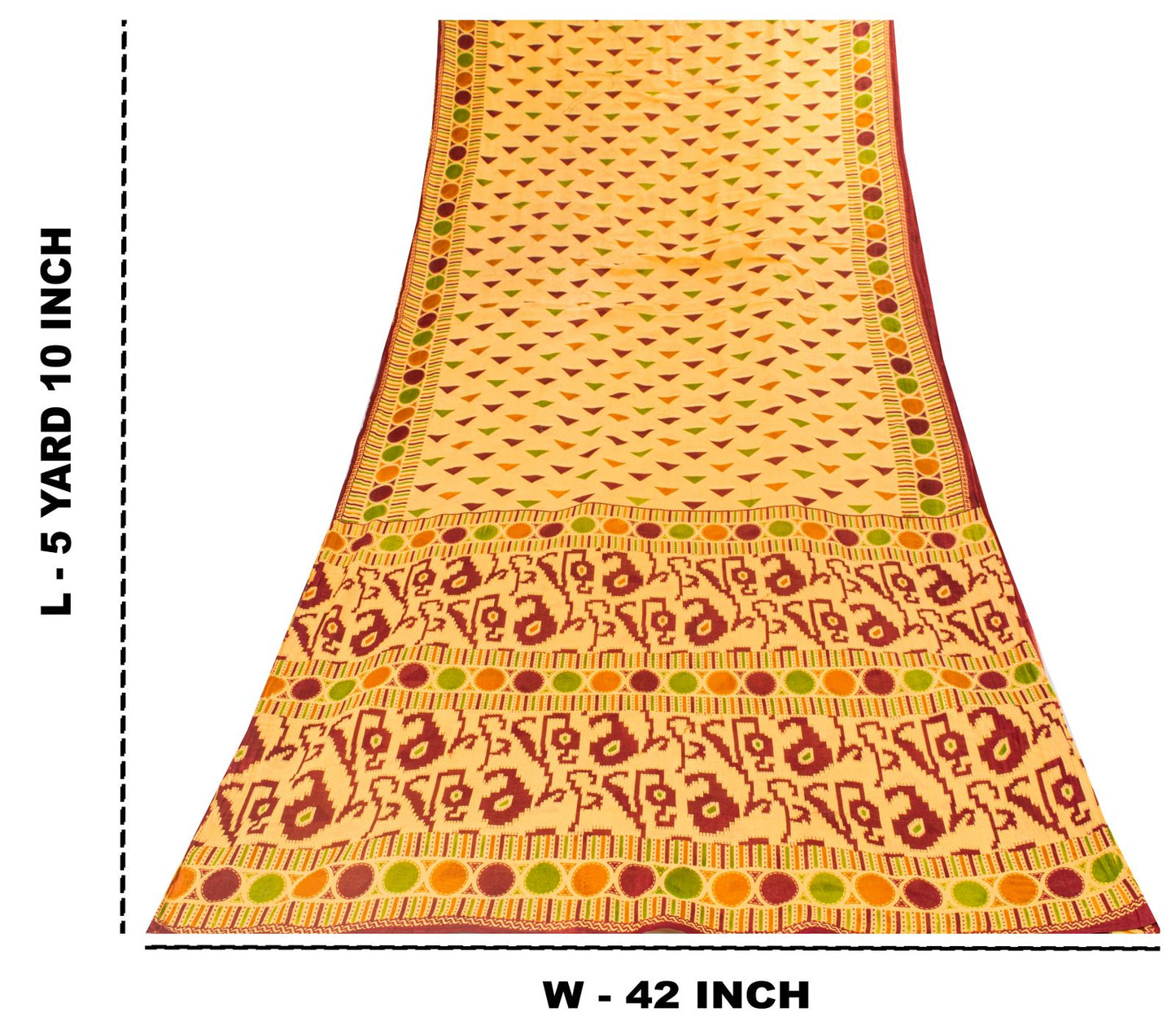 Sanskriti Vintage Saree Yellow Pure Cotton Ikat Print Geometric Sari 5+YD Fabric